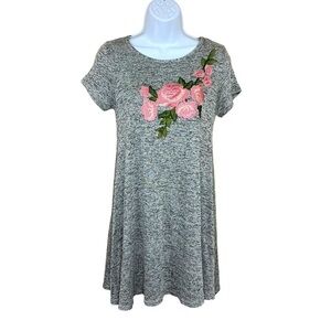 S New French Atmosphere Grey Floral Embroidered Shift Small Stretch